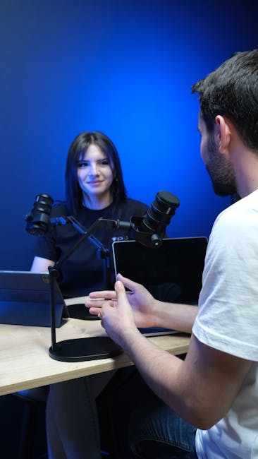 Interview Mastery workspace with microphones and studio equipment